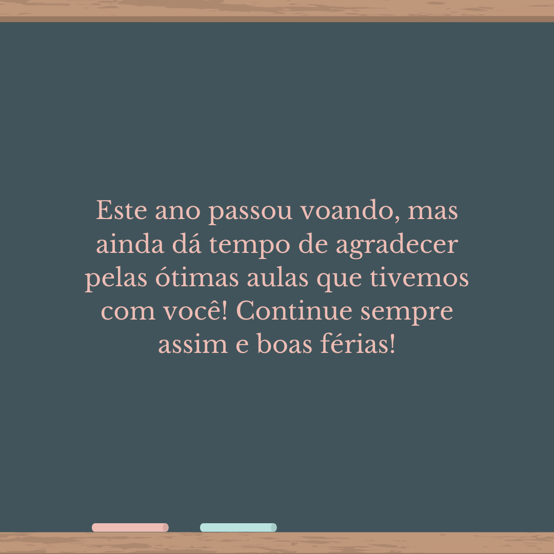 Este ano passou voando, mas ainda dá tempo de agradecer pelas ótimas aulas que tivemos com você! Continue sempre assim e boas férias!