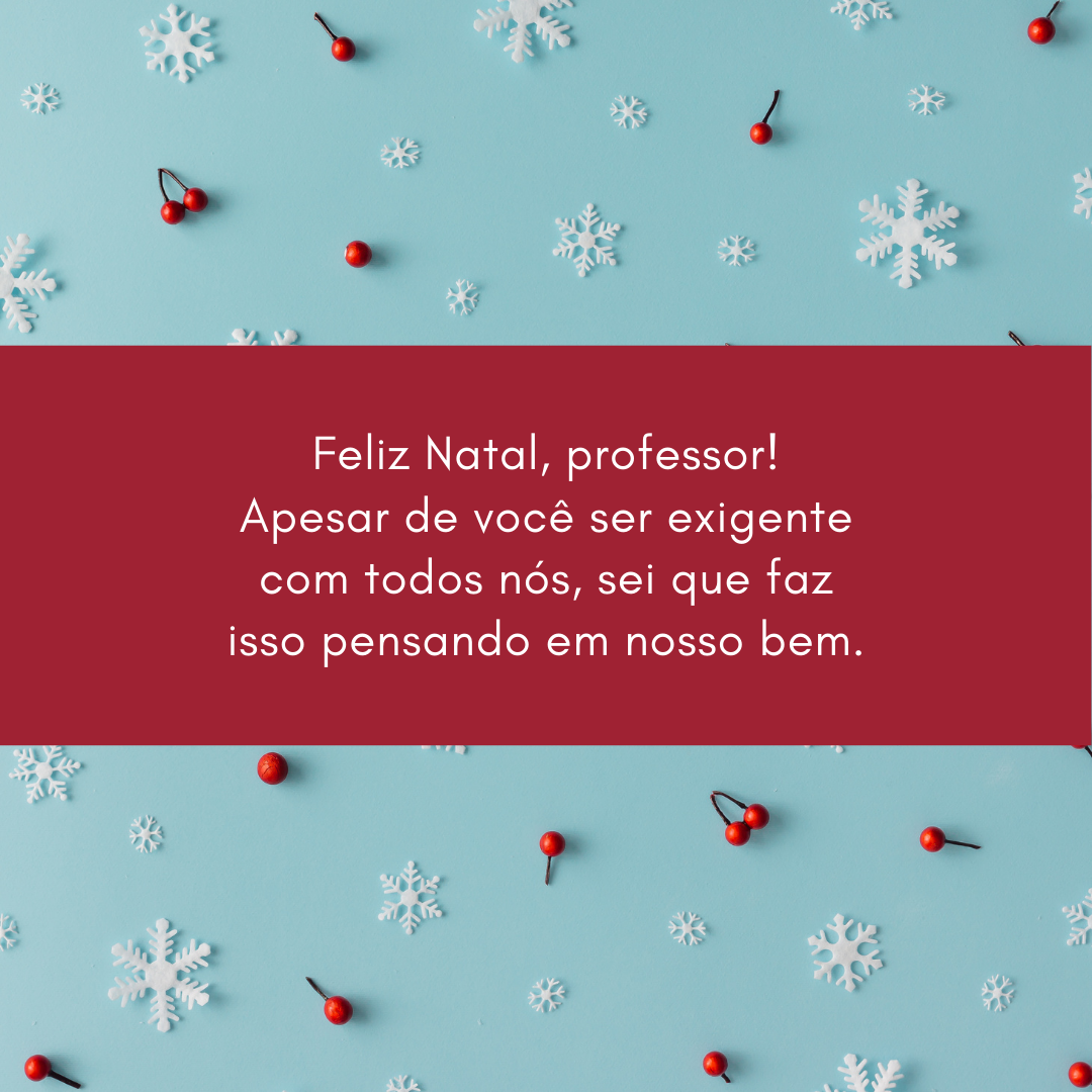 Feliz Natal, professor! Apesar de você ser exigente com todos nós, sei que faz isso pensando em nosso bem.