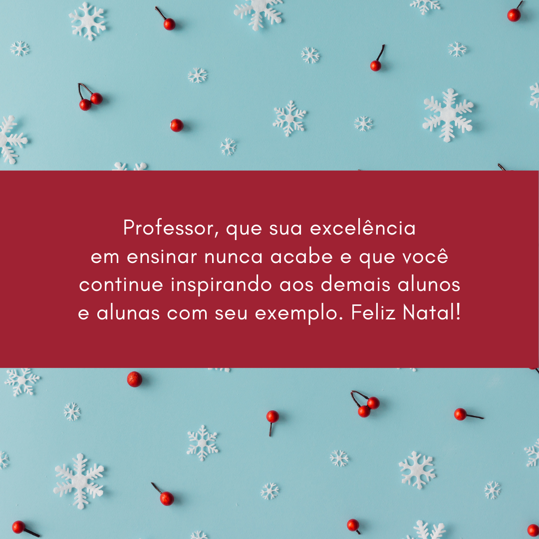 Professor, que sua excelência em ensinar nunca acabe e que você continue inspirando aos demais alunos e alunas com seu exemplo. Feliz Natal!