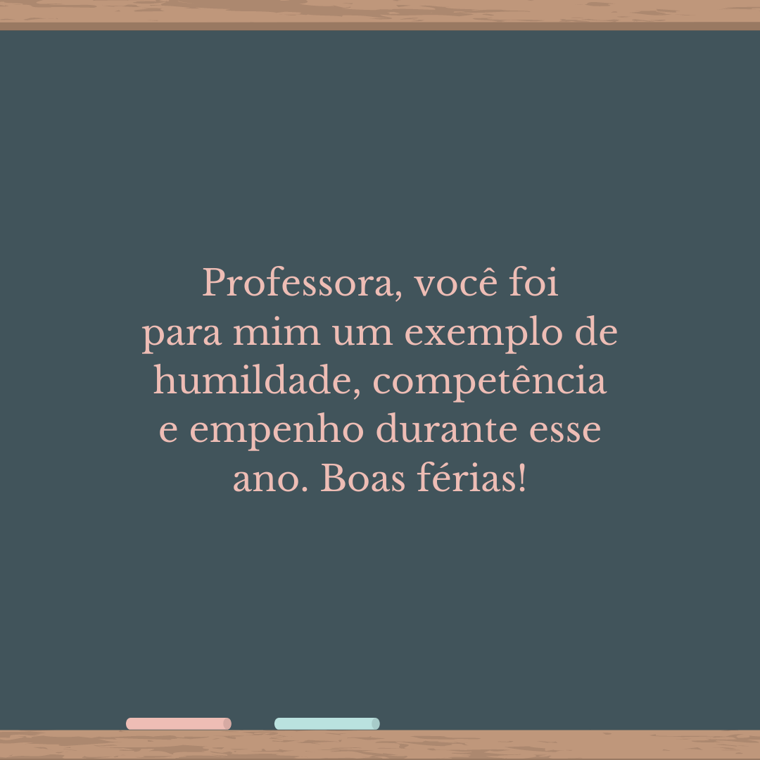 Professora, você foi para mim um exemplo de humildade, competência e empenho durante esse ano. Boas férias!