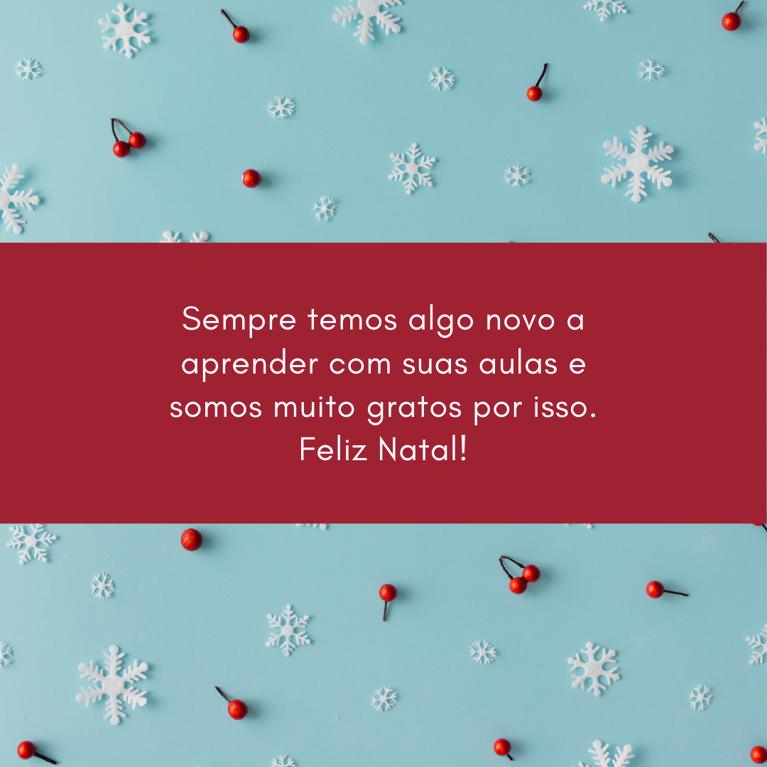 Sempre temos algo novo a aprender com suas aulas e somos muito gratos por isso. Feliz Natal!