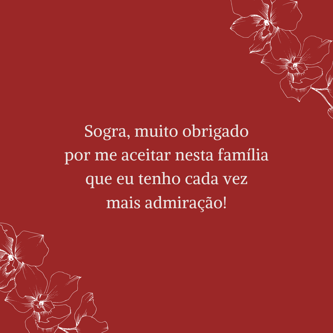 Sogra, muito obrigado por me aceitar nesta família que eu tenho cada vez mais admiração!