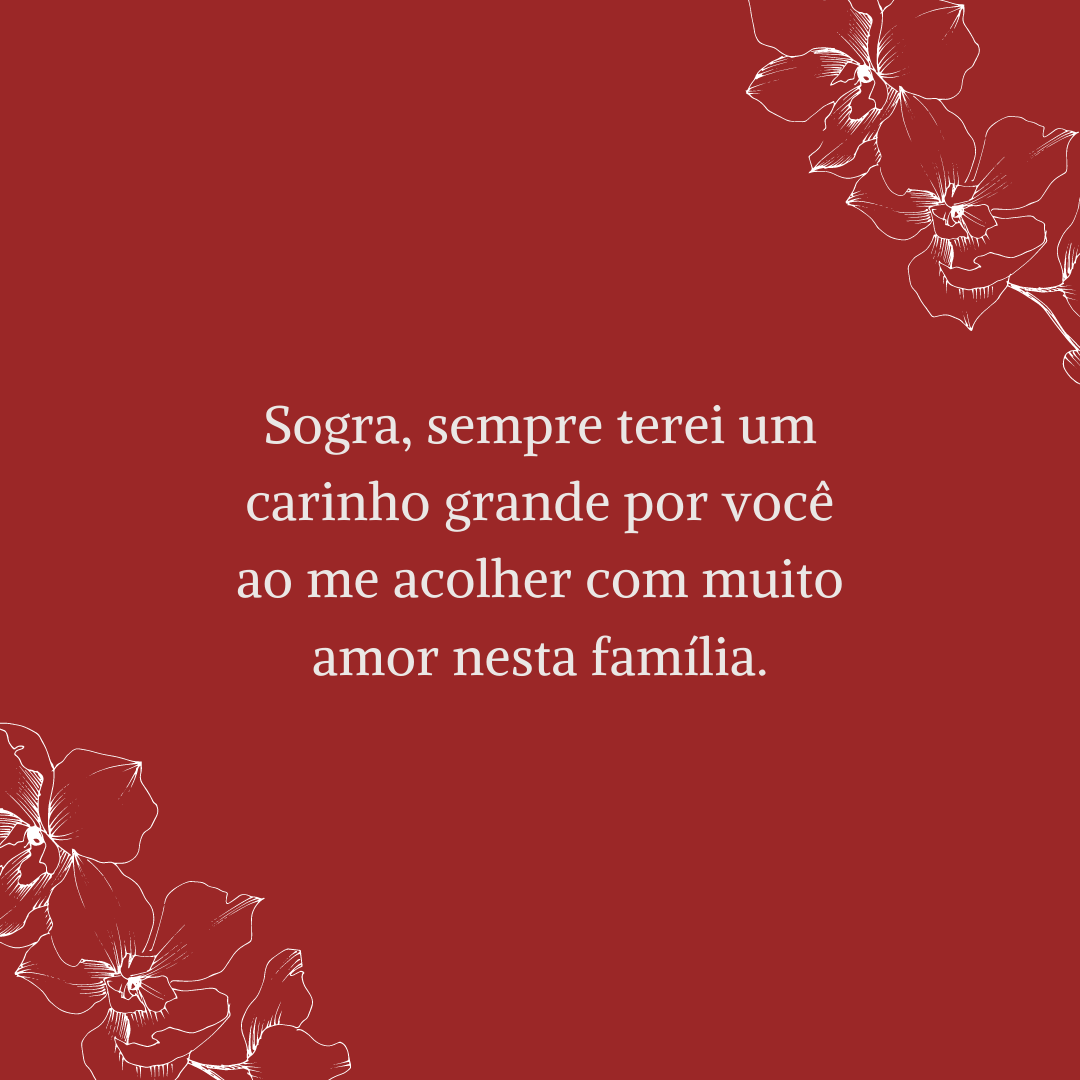 Sogra, sempre terei um carinho grande por você ao me acolher com muito amor nesta família.