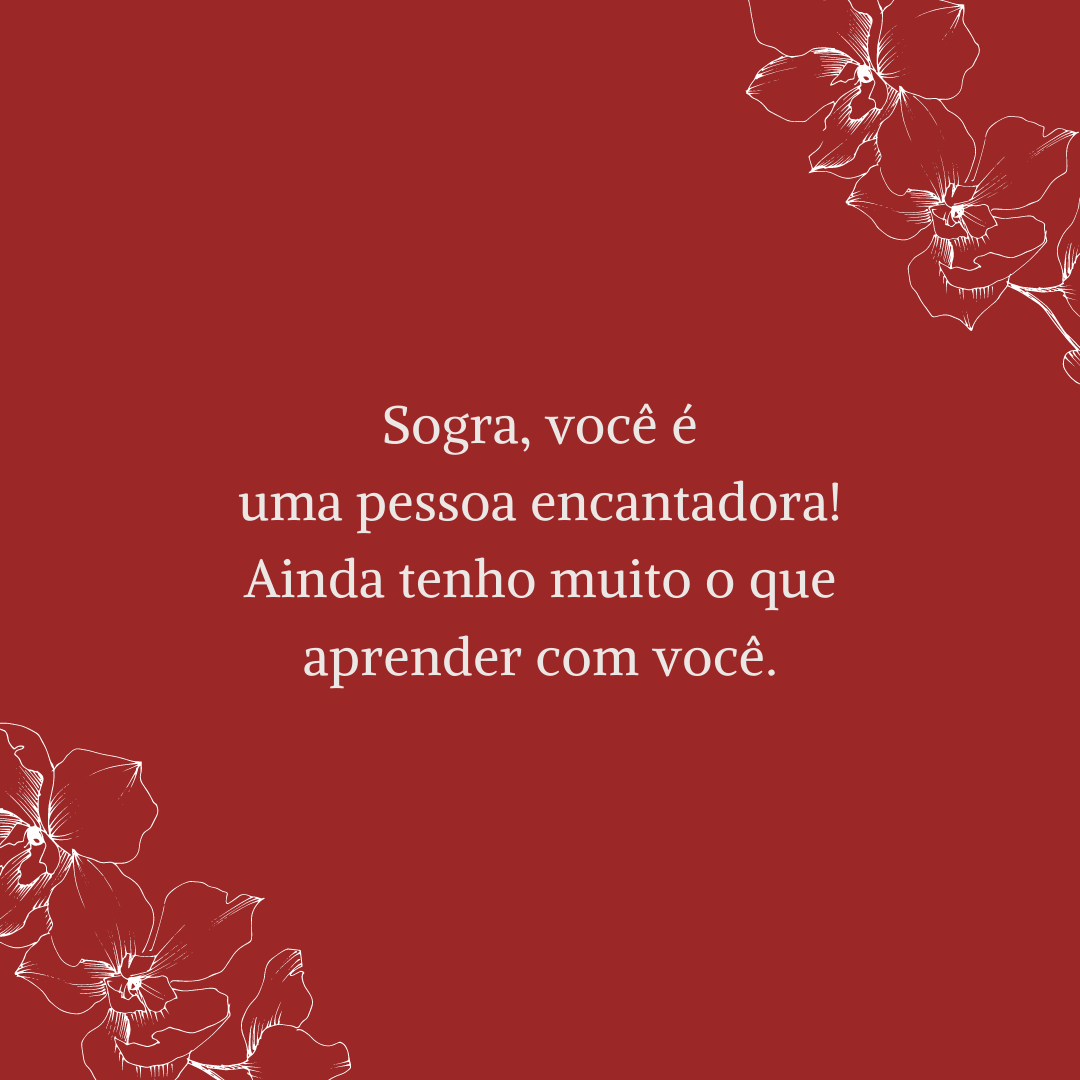 Sogra, você é uma pessoa encantadora! Ainda tenho muito o que aprender com você.