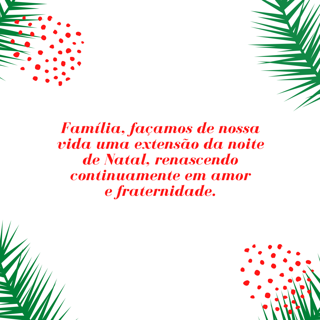 Família, façamos de nossa vida uma extensão da noite de Natal, renascendo continuamente em amor e fraternidade.