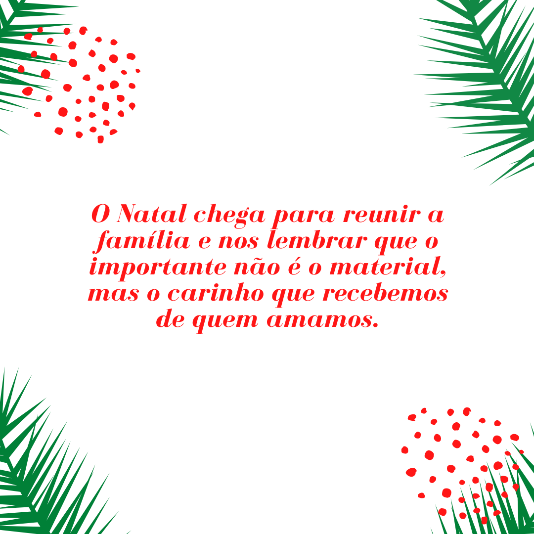 O Natal chega para reunir a família e nos lembrar que o importante não é o material, mas o carinho que recebemos de quem amamos.