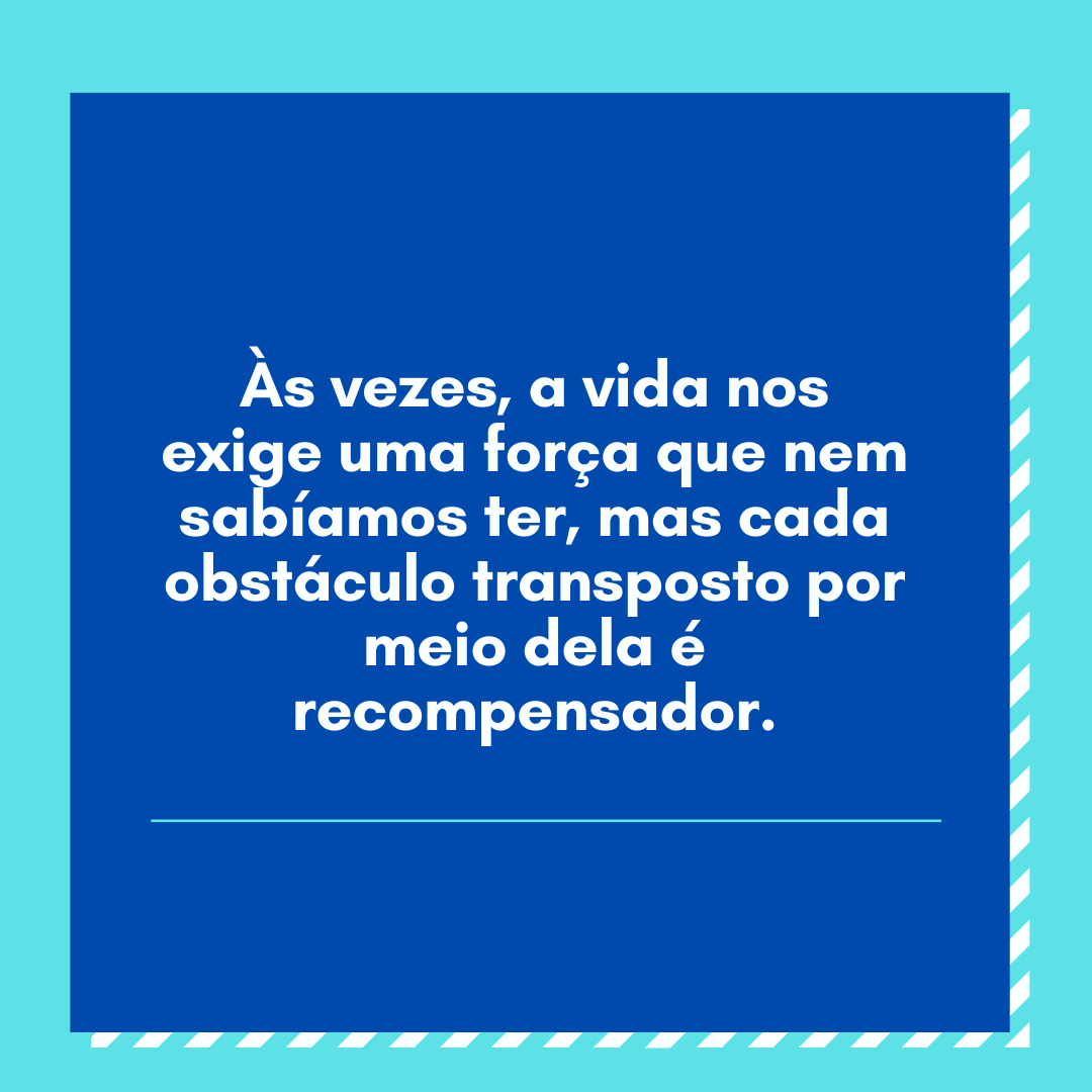 Às vezes, a vida nos exige uma força que nem sabíamos ter, mas cada obstáculo transposto por meio dela é recompensador.