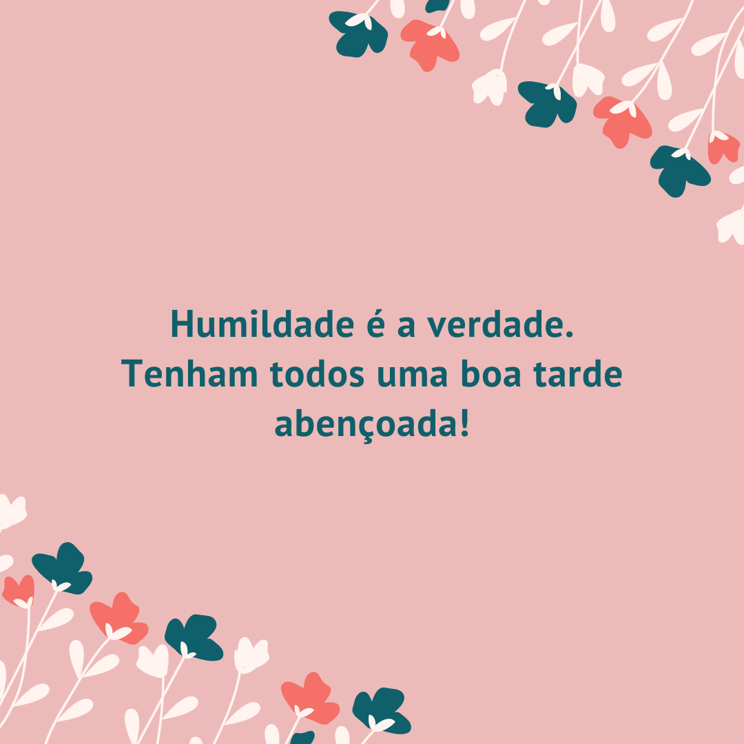 Humildade é a verdade. Tenham todos uma boa tarde abençoada!