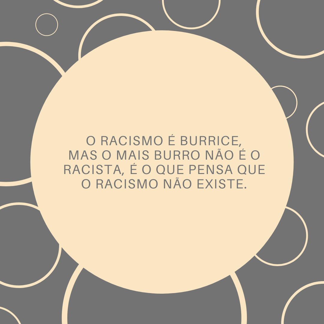 O racismo é burrice, mas o mais burro não é o racista, é o que pensa que o racismo não existe.