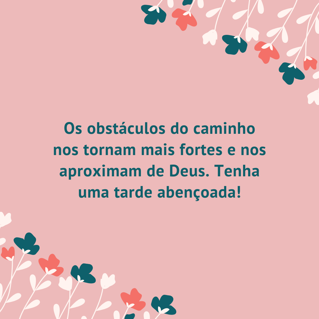 Os obstáculos do caminho nos tornam mais fortes e nos aproximam de Deus. Tenha uma tarde abençoada!