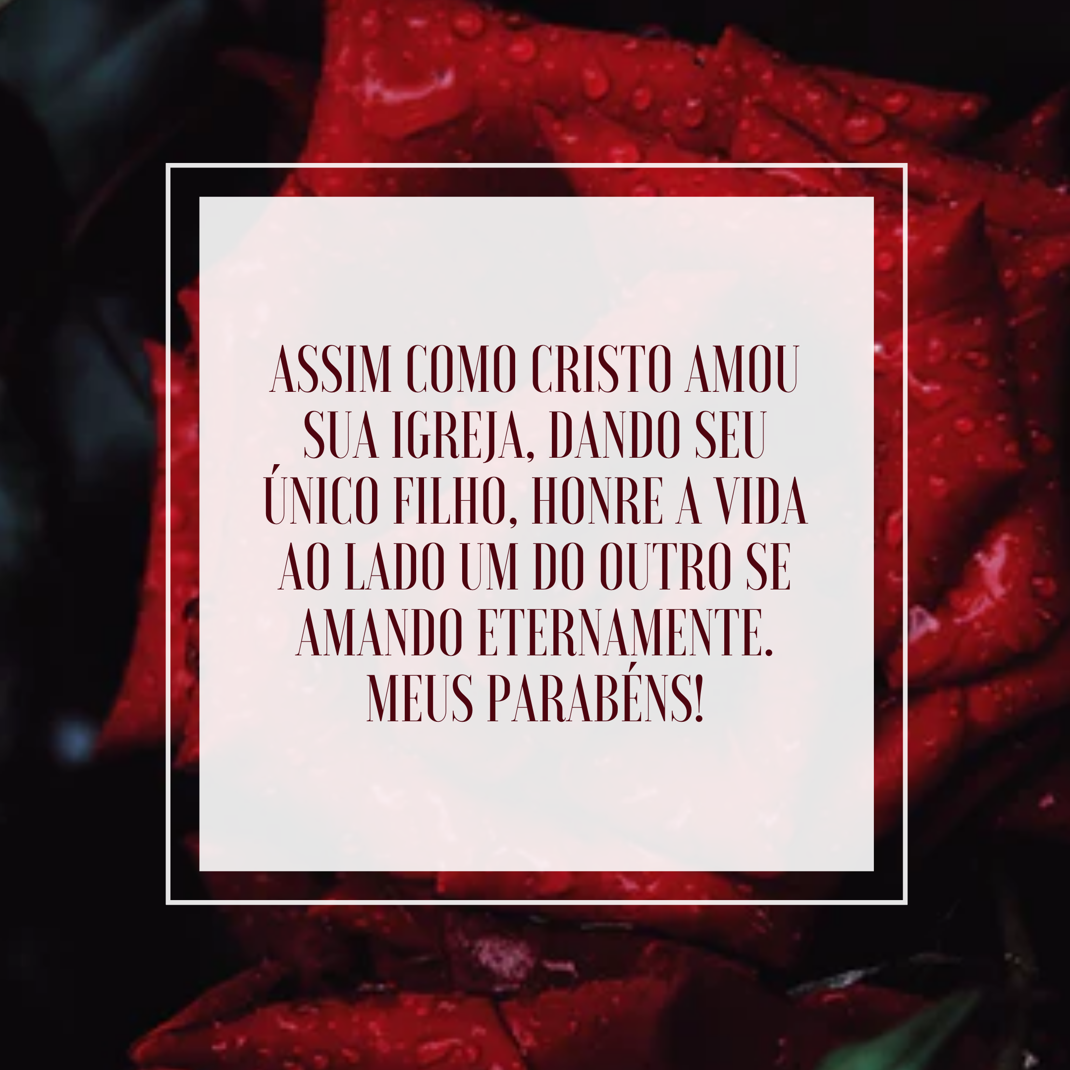 Assim como Cristo amou sua Igreja, dando seu único filho, honre a vida ao lado um do outro se amando eternamente. Meus parabéns!