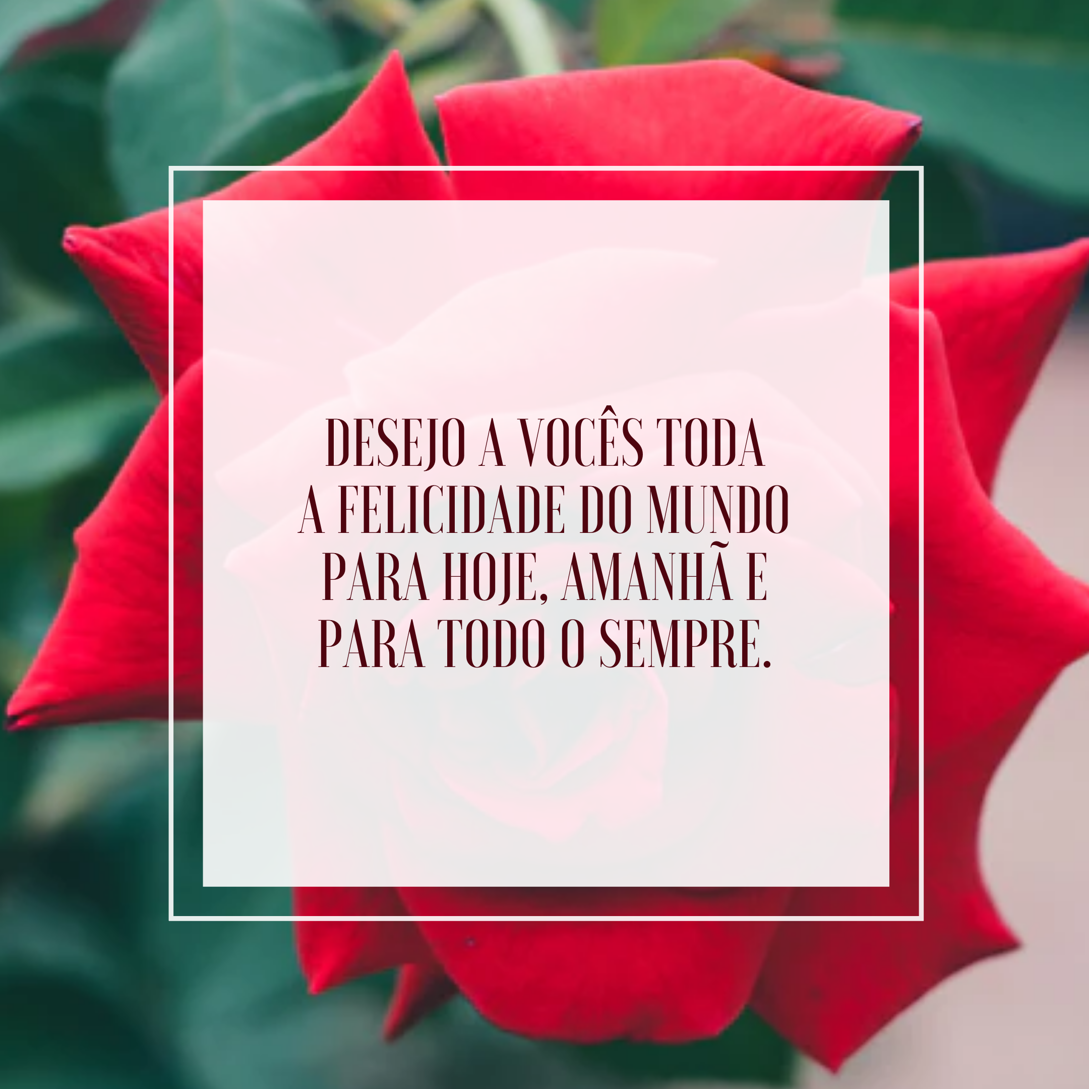 Desejo a vocês toda a felicidade do mundo para hoje, amanhã e para todo o sempre.