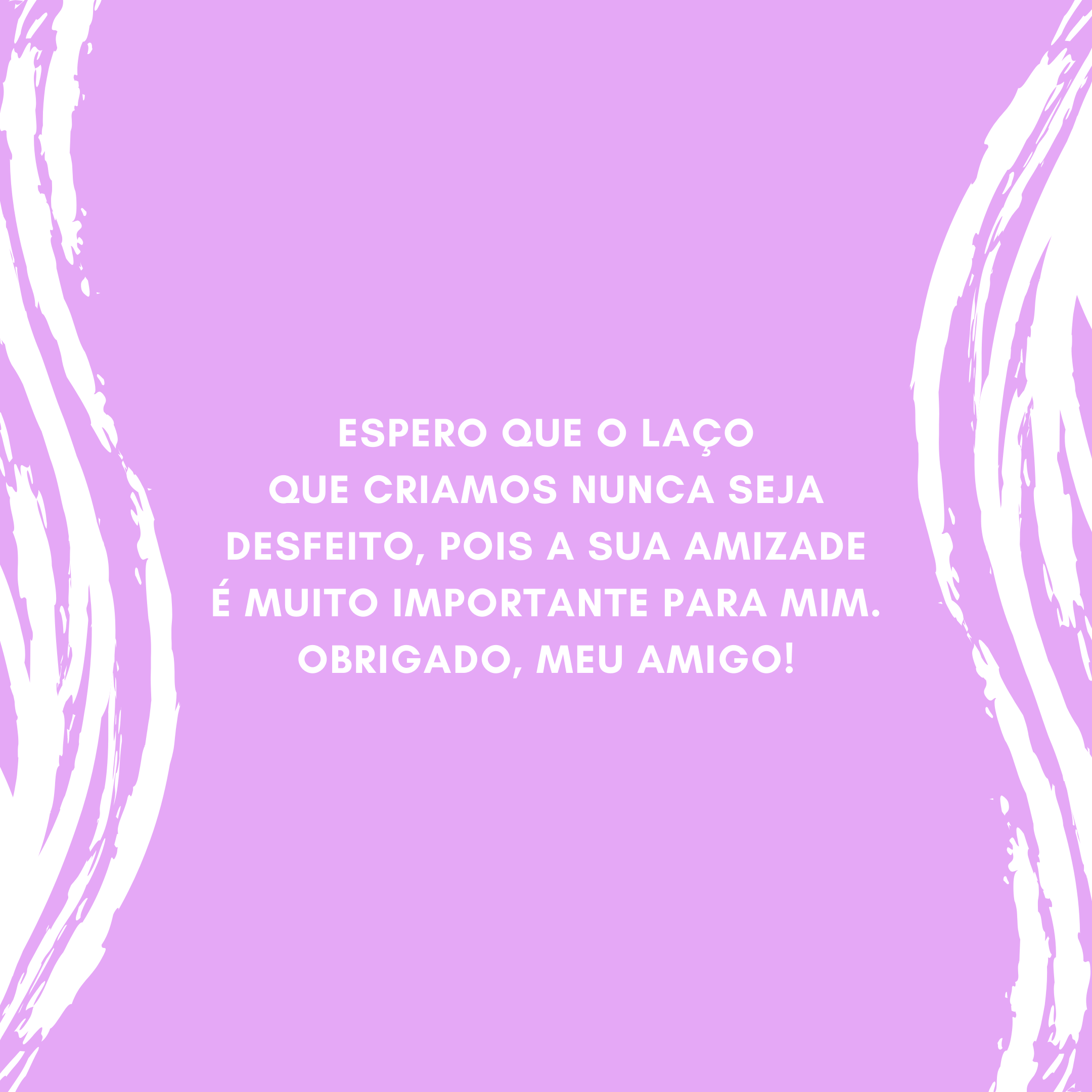 Espero que o laço que criamos nunca seja desfeito, pois a sua amizade é muito importante para mim. Obrigado, meu amigo!