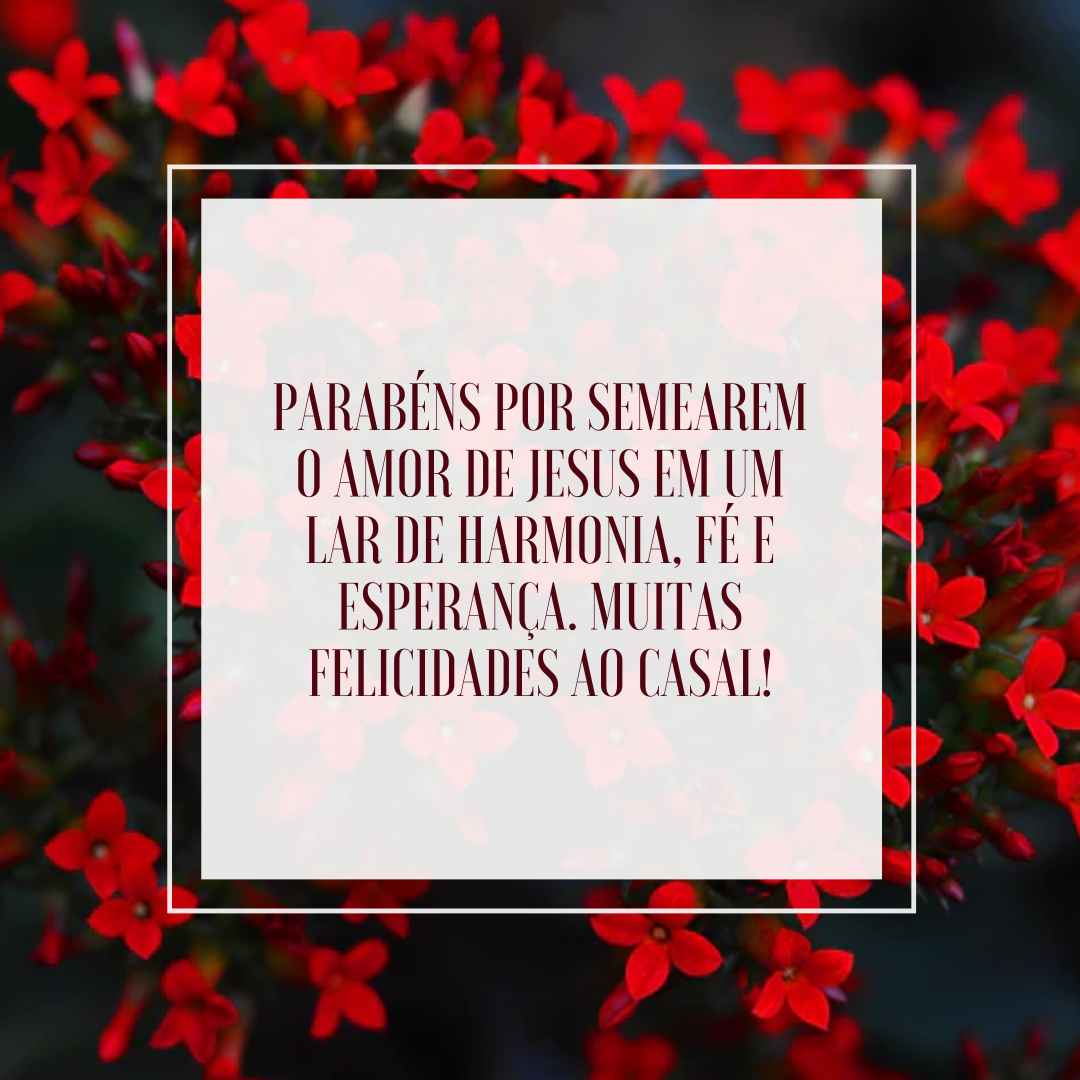 Parabéns por semearem o amor de Jesus em um lar de harmonia, fé e esperança. Muitas felicidades ao casal!