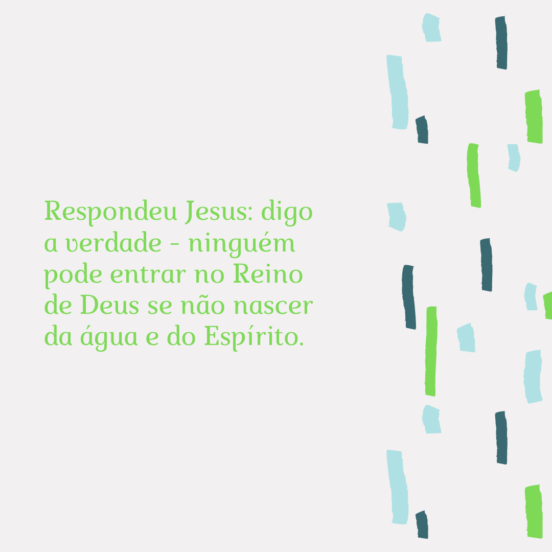 Respondeu Jesus: digo a verdade - ninguém pode entrar no Reino de Deus se não nascer da água e do Espírito.