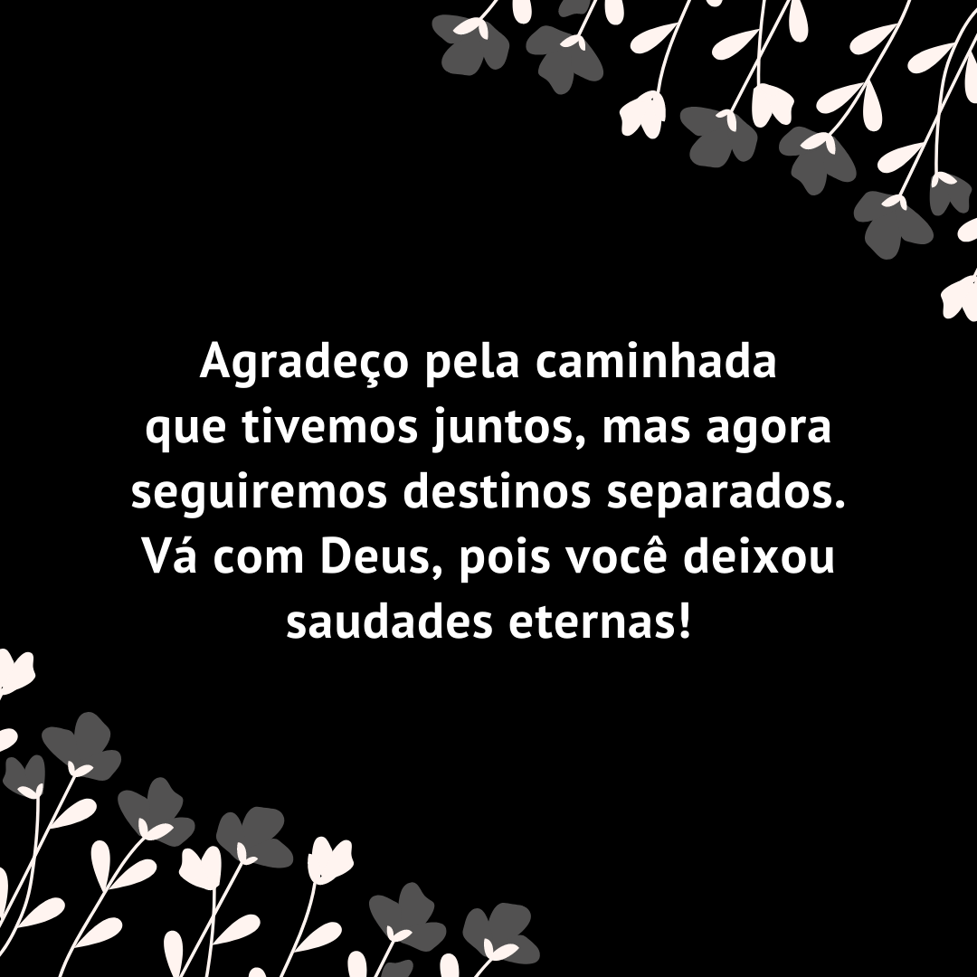 Agradeço pela caminhada que tivemos juntos, mas agora seguiremos destinos separados. Vá com Deus, pois você deixou saudades eternas!