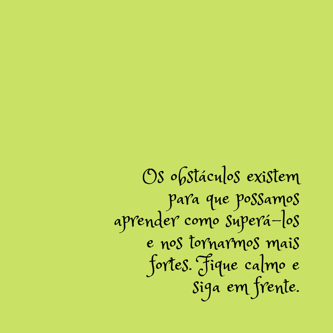 Os obstáculos existem para que possamos aprender como superá-los e nos tornarmos mais fortes. Fique calmo e siga em frente.