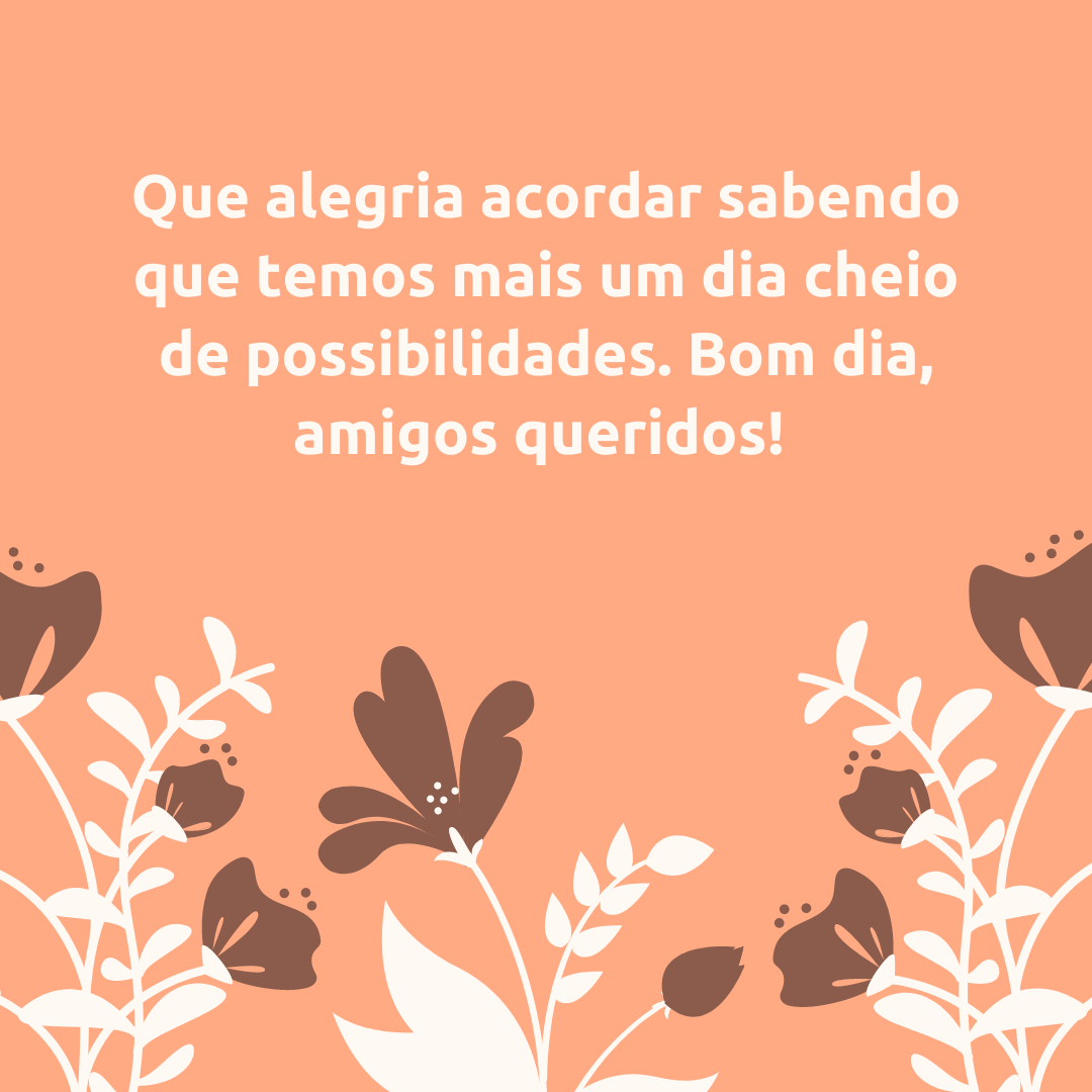 Que alegria acordar sabendo que temos mais um dia cheio de possibilidades. Bom dia, amigos queridos! 