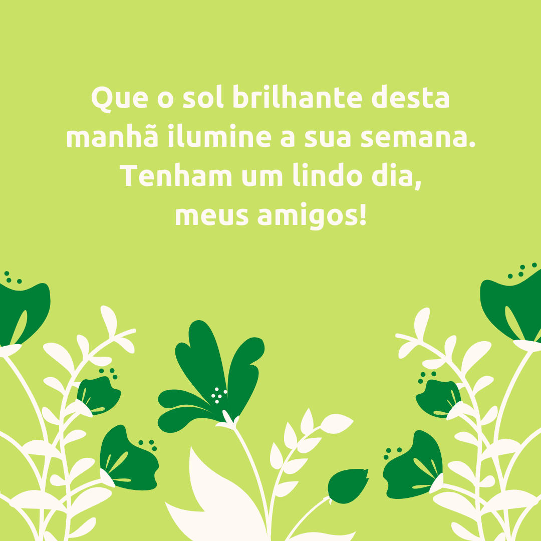 Que o sol brilhante desta manhã ilumine a sua semana. Tenham um lindo dia, meus amigos!