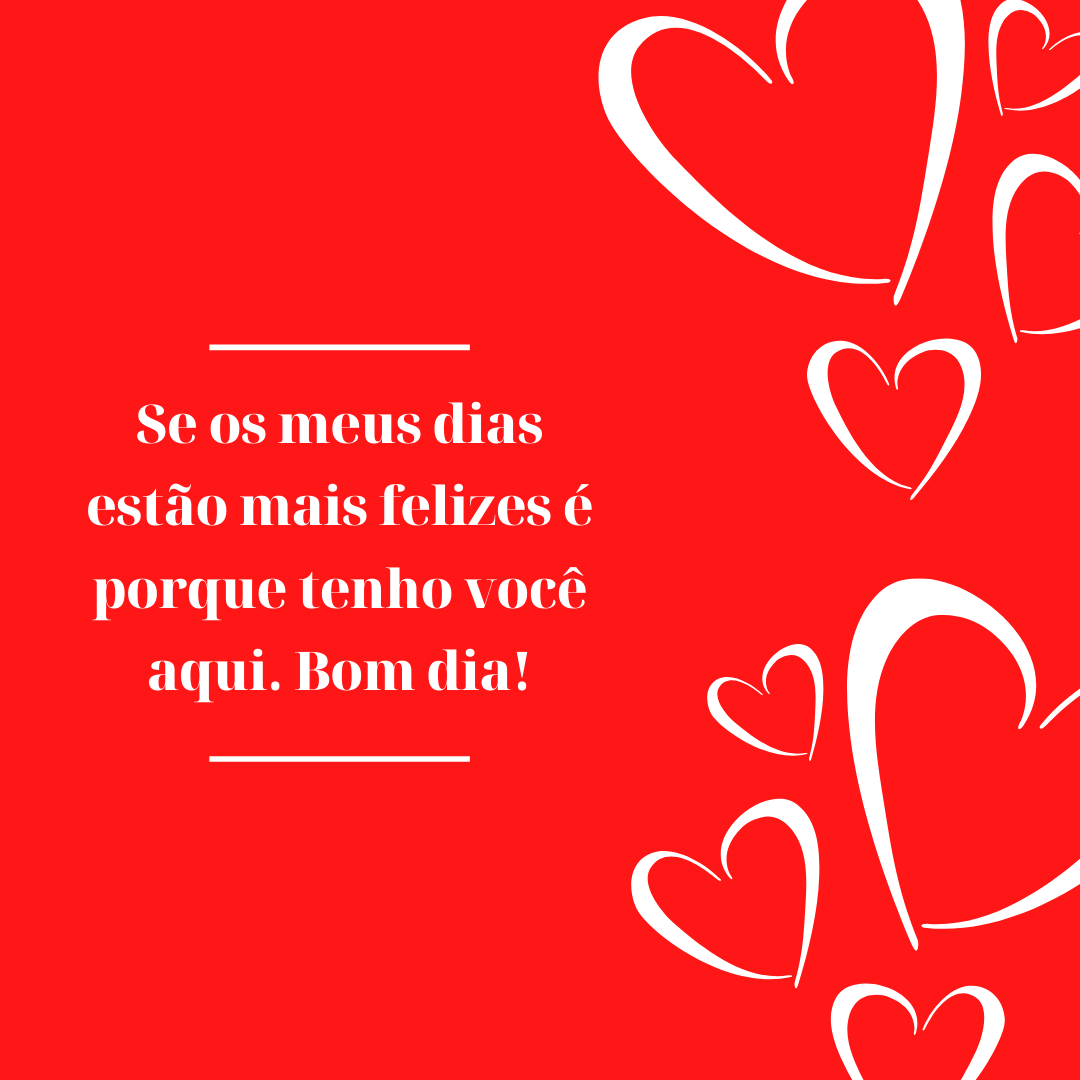 Se os meus dias estão mais felizes é porque tenho você aqui. Bom dia!