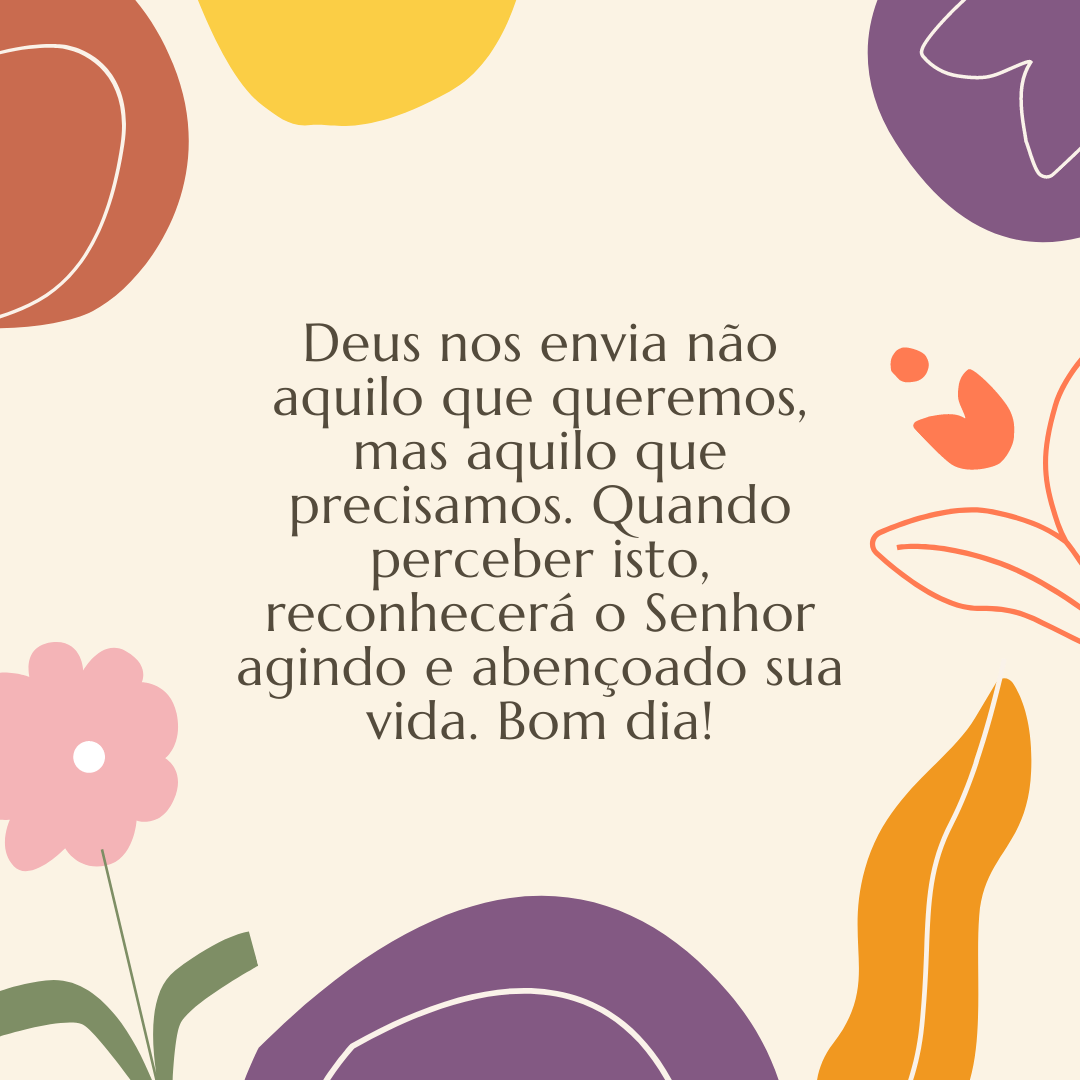 Deus nos envia não aquilo que queremos, mas aquilo que precisamos. Quando perceber isto, reconhecerá o Senhor agindo e abençoando sua vida. Bom dia!