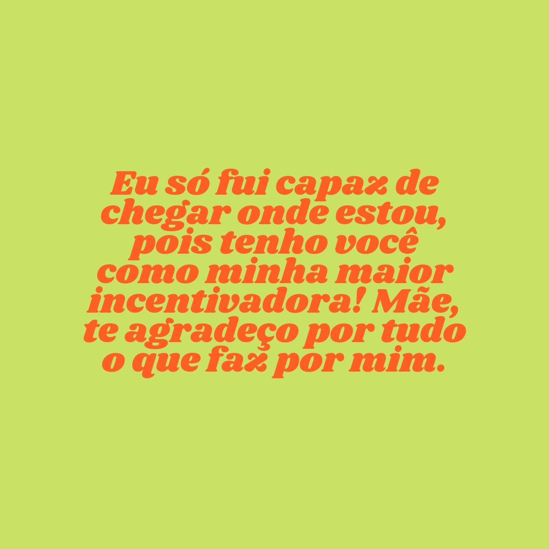 Eu só fui capaz de chegar onde estou, pois tenho você como minha maior incentivadora! Mãe, te agradeço por tudo o que faz por mim.