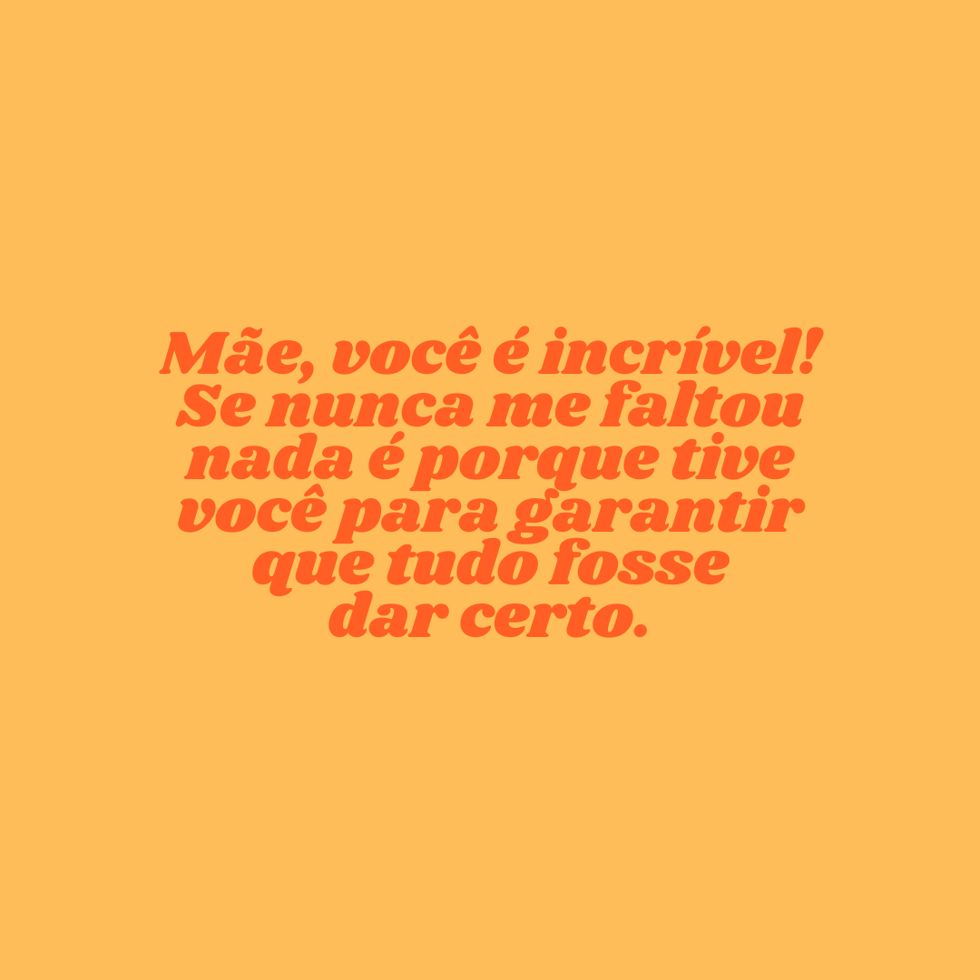 Mãe, você é incrível! Se nunca me faltou nada é porque tive você para garantir que tudo fosse dar certo.