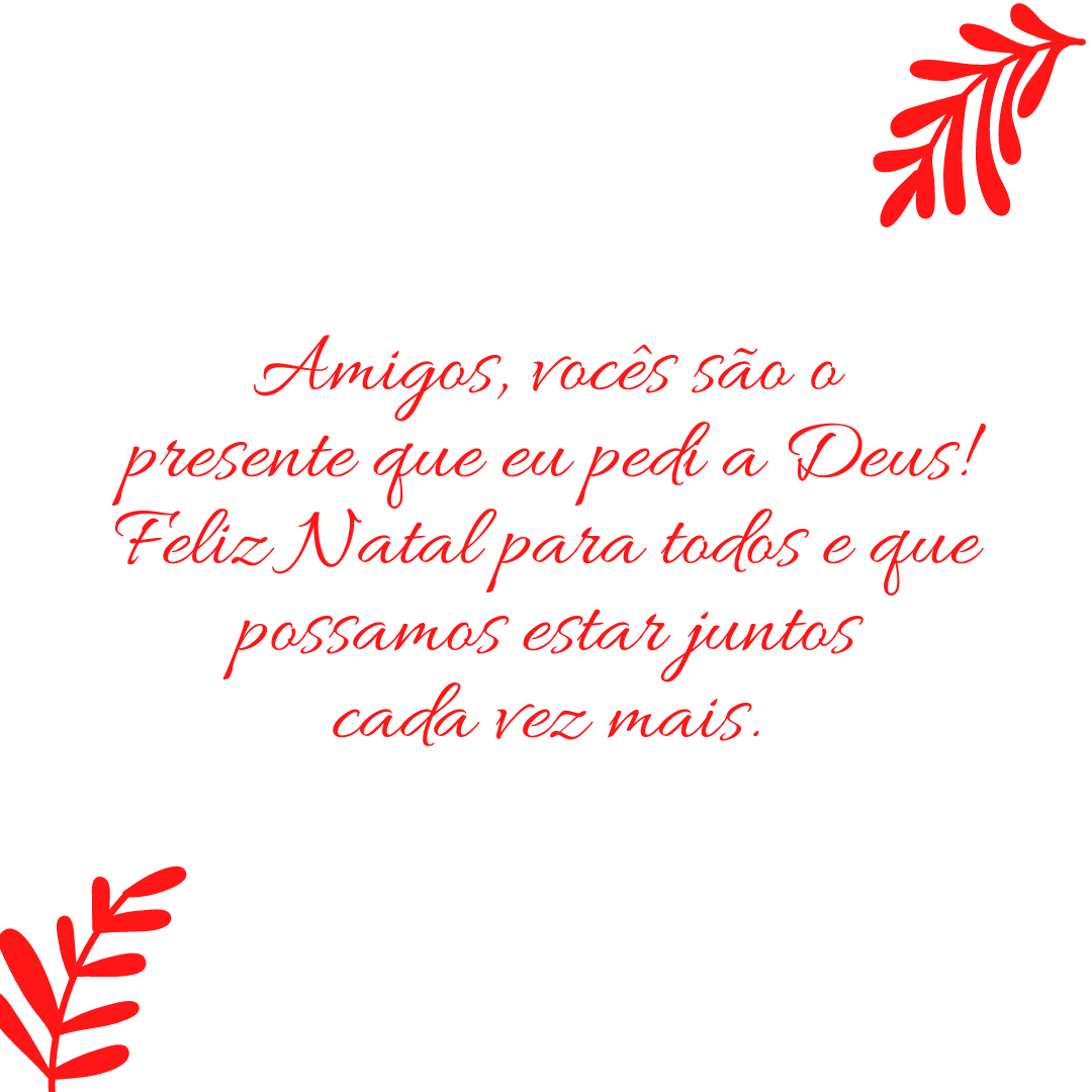 Amigos, vocês são o presente que eu pedi a Deus! Feliz Natal para todos e que possamos estar juntos cada vez mais.