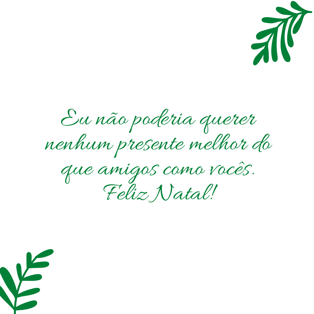 Eu não poderia querer nenhum presente melhor do que amigos como vocês. Feliz Natal!