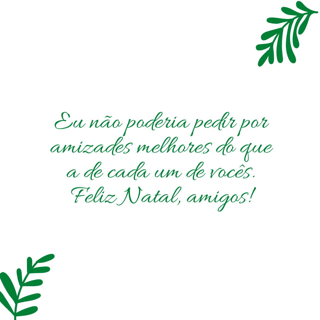 Eu não poderia pedir por amizades melhores do que a de cada um de vocês. Feliz Natal, amigos!