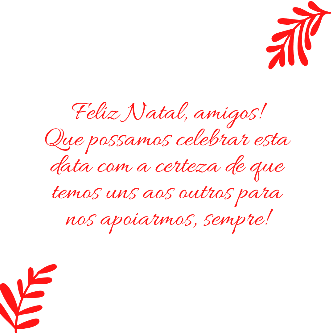 Feliz Natal, amigos! Que possamos celebrar esta data com a certeza de que temos uns aos outros para nos apoiarmos, sempre!