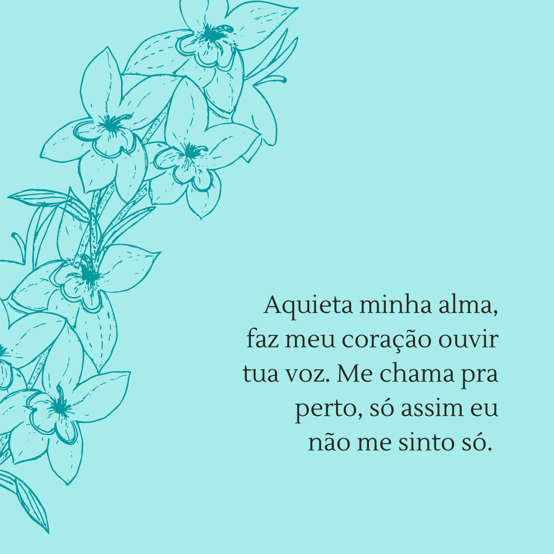 Aquieta minha alma, faz meu coração ouvir tua voz. Me chama pra perto, só assim eu não me sinto só. 