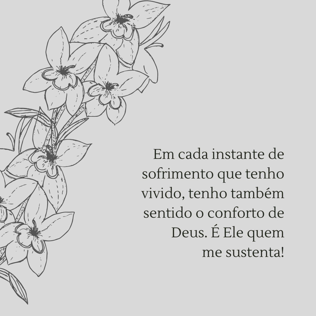 Em cada instante de sofrimento que tenho vivido, tenho também sentido o conforto de Deus. É Ele quem me sustenta!