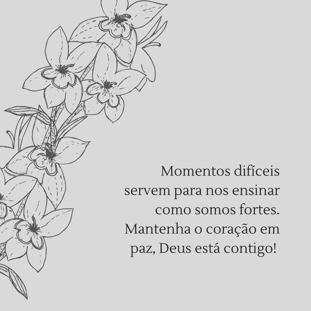 Momentos difíceis servem para nos ensinar como somos fortes. Mantenha o coração em paz, Deus está contigo! 