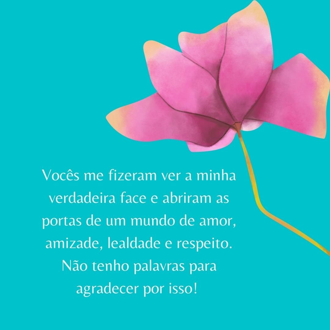 Vocês me fizeram ver a minha verdadeira face e abriram as portas de um mundo de amor, amizade, lealdade e respeito. Não tenho palavras para agradecer por isso! 