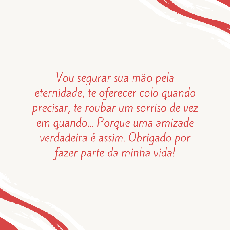 Vou segurar sua mão pela eternidade, te oferecer colo quando precisar, te roubar um sorriso de vez em quando... Porque uma amizade verdadeira é assim. Obrigado por fazer parte da minha vida!