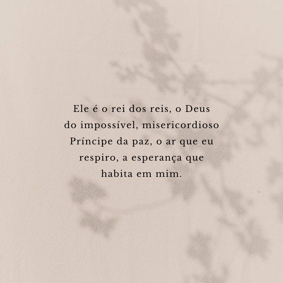 Ele é o rei dos reis, o Deus do impossível, misericordioso Príncipe da paz, o ar que eu respiro, a esperança que habita em mim.