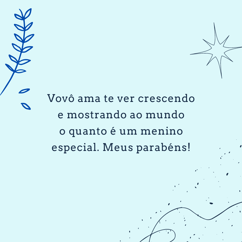 Vovô ama te ver crescendo e mostrando ao mundo o quanto é um menino especial. Meus parabéns!