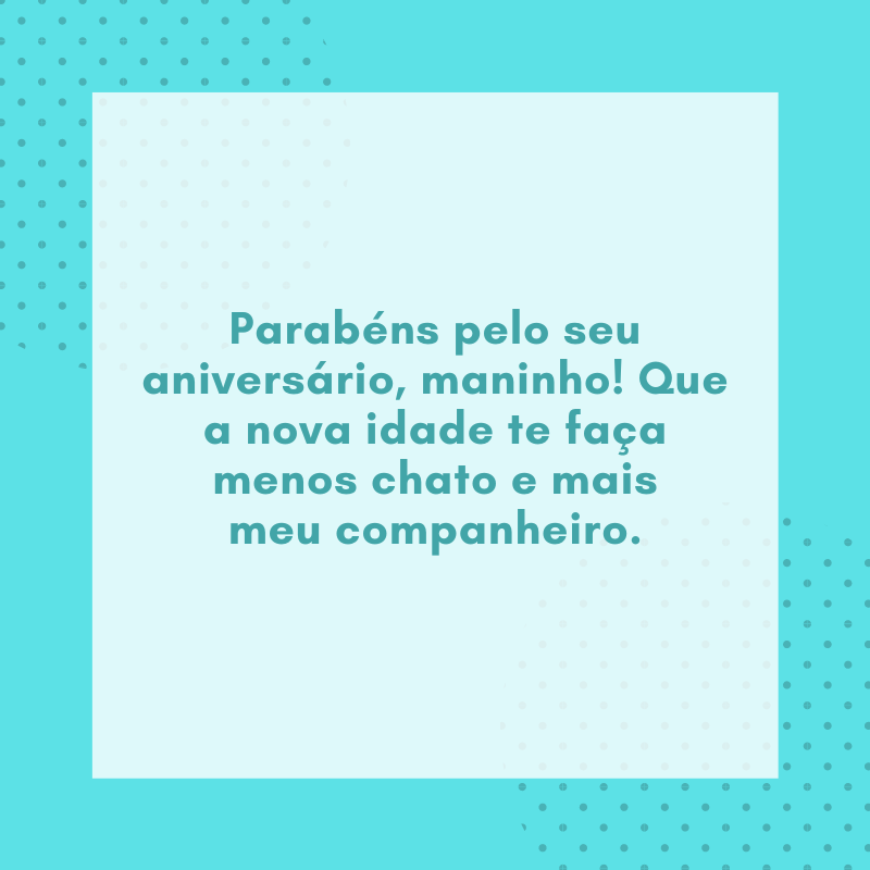 Parabéns pelo seu aniversário, maninho! Que a nova idade te faça menos chato e mais meu companheiro.