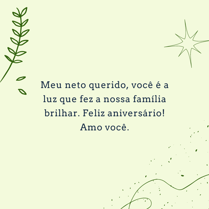 Meu neto querido, você é a luz que fez a nossa família brilhar. Feliz aniversário! Amo você.