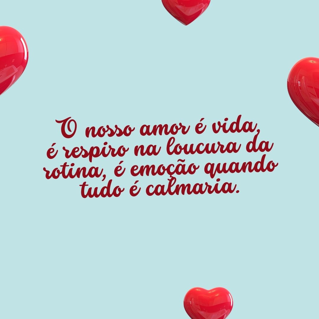 O nosso amor é vida, é respiro na loucura da rotina, é emoção quando tudo é calmaria.