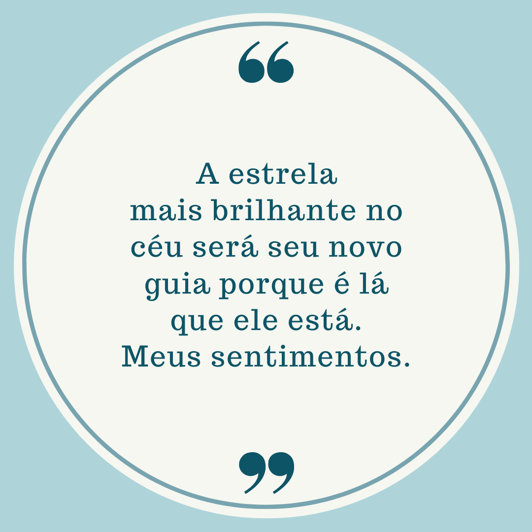 A estrela mais brilhante no céu será seu novo guia porque é lá que ele está. Meus sentimentos.