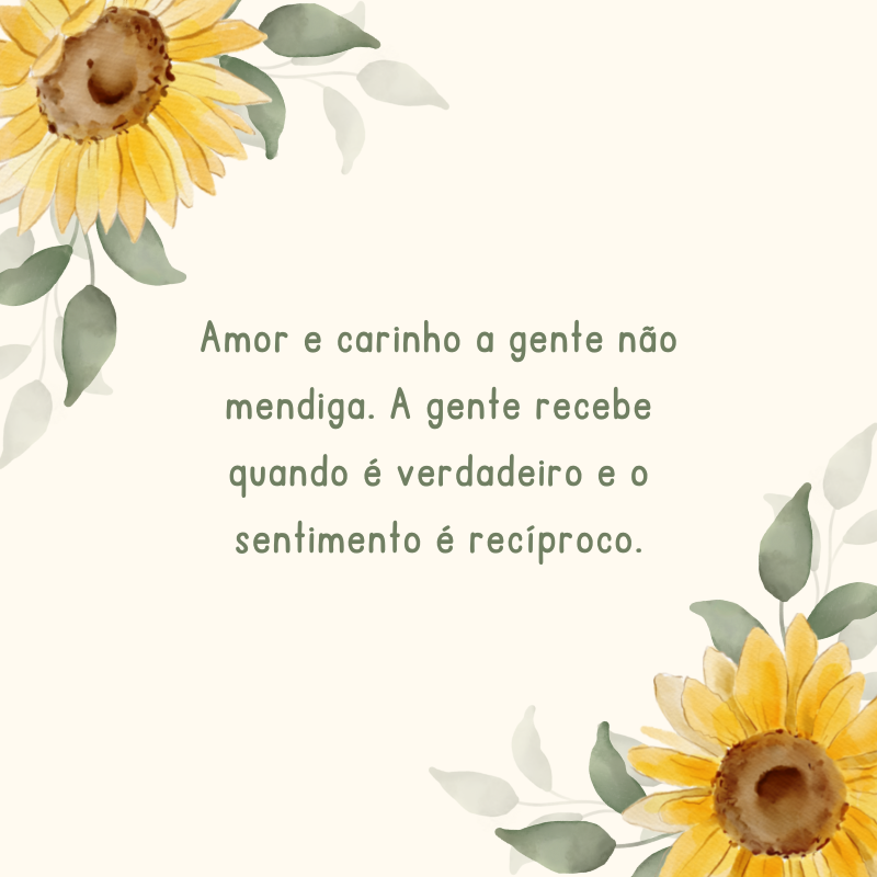 Amor e carinho a gente não mendiga. A gente recebe quando é verdadeiro e o sentimento é recíproco.