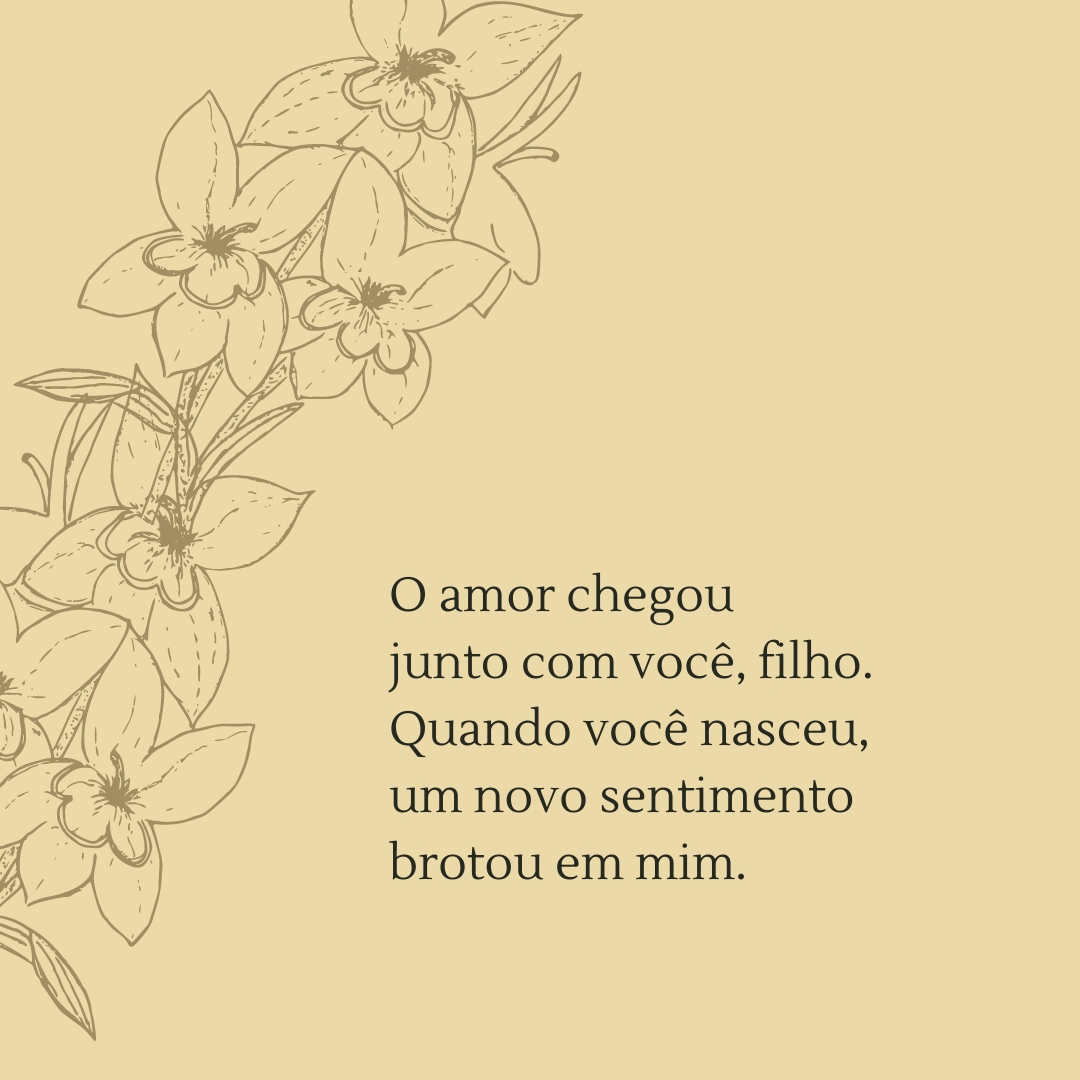 O amor chegou junto com você, filho. Quando você nasceu, um novo sentimento brotou em mim.