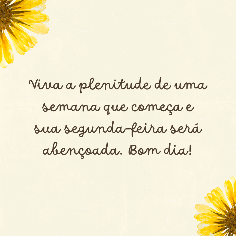 Viva a plenitude de uma semana que começa e sua segunda-feira será abençoada. Bom dia!