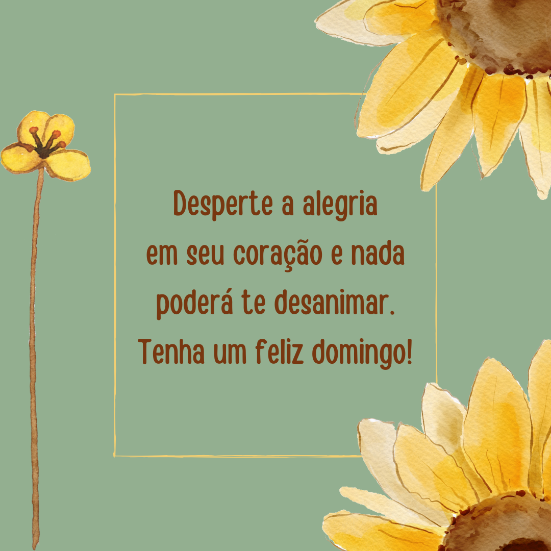 Desperte a alegria em seu coração e nada poderá te desanimar. Tenha um feliz domingo!