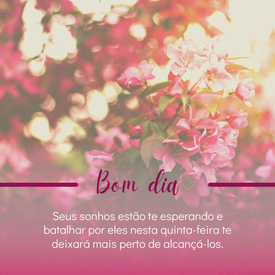 Bom dia! Seus sonhos estão te esperando e batalhar por eles nesta quinta-feira te deixará mais perto de alcançá-los.