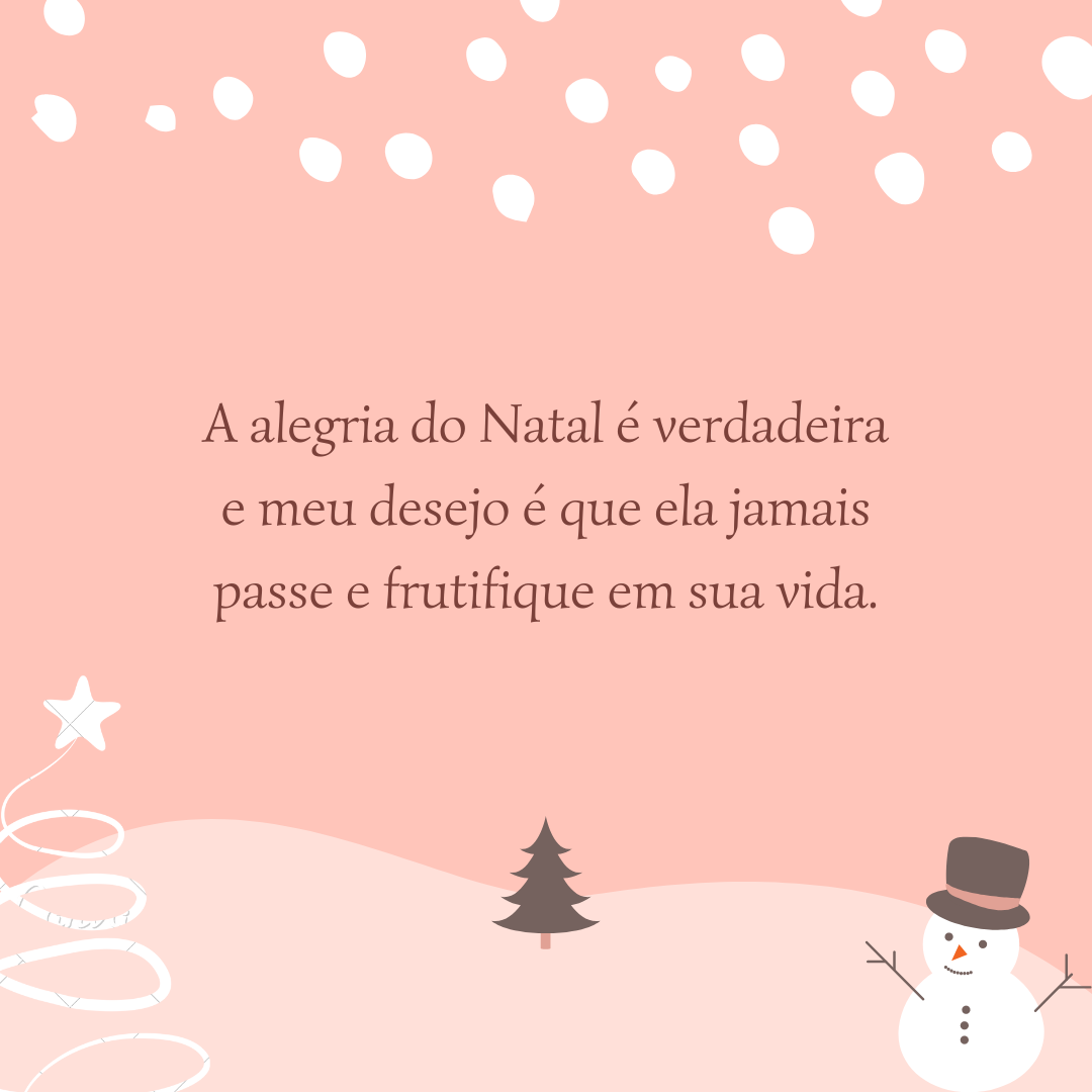 A alegria do Natal é verdadeira e meu desejo é que ela jamais passe e frutifique em sua vida.