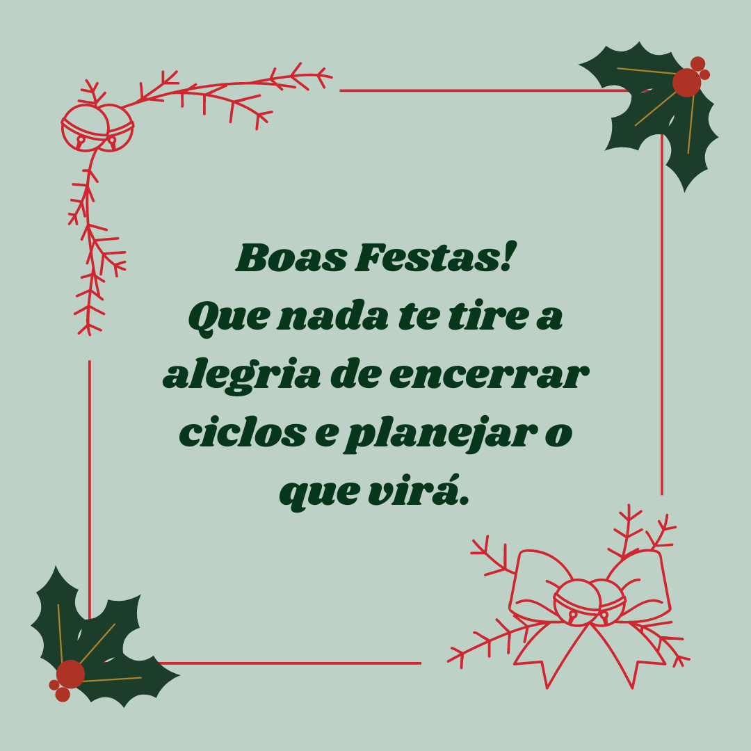 Boas Festas! Que nada te tire a alegria de encerrar ciclos e planejar o que virá.