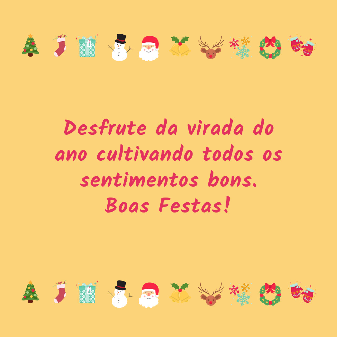 Desfrute da virada do ano cultivando todos os sentimentos bons. Boas Festas!